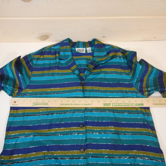 Chico's Design size 1 Womens M Turquoise Blue Raw Silk Striped Jacket Top - Picture 4 of 11